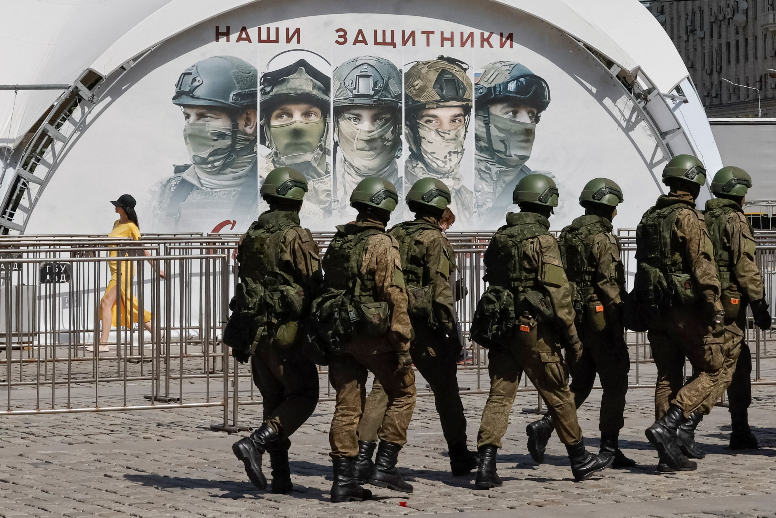 FILE PHOTO: Russian army servicemen walk at an exhibition displaying armoured vehicles and equipment captured by the Russian army from Ukrainian forces FILE PHOTO: Russian army servicemen walk at an exhibition displaying armoured vehicles and equipment captured by the Russian army from Ukrainian forces in the course of Russia-Ukraine conflict, at Victory Park open-air museum on Poklonnaya Gora in Moscow, Russia May 31, 2024. REUTERS/Shamil Zhumatov/File Photo